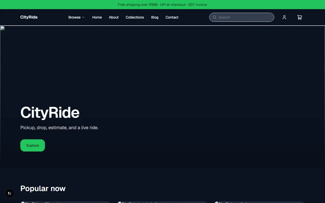 CityRide storefront preview