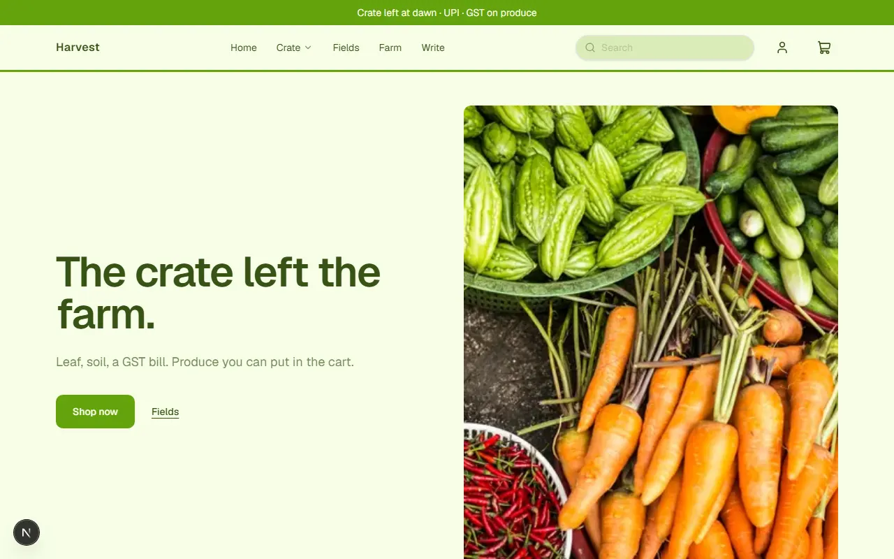 Harvest storefront preview