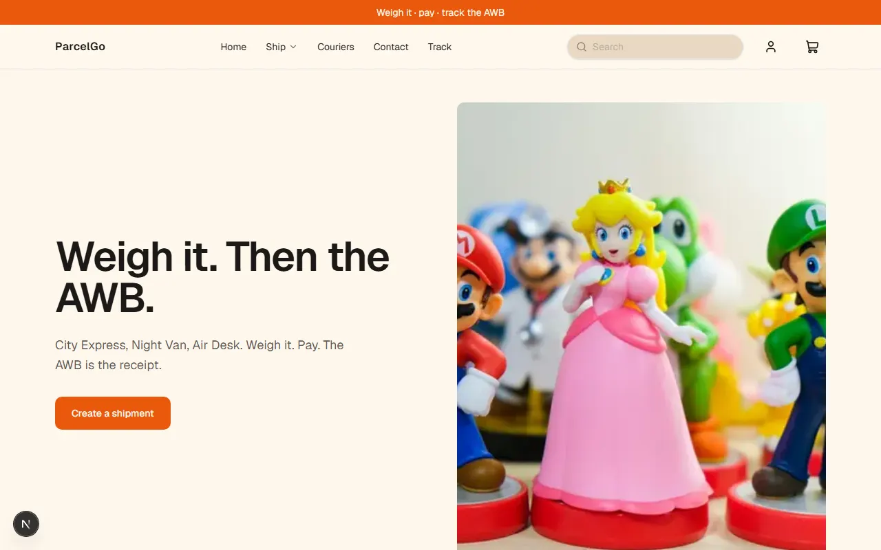 ParcelGo storefront preview