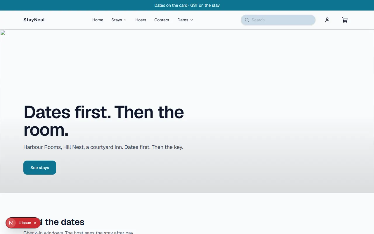 StayNest storefront preview
